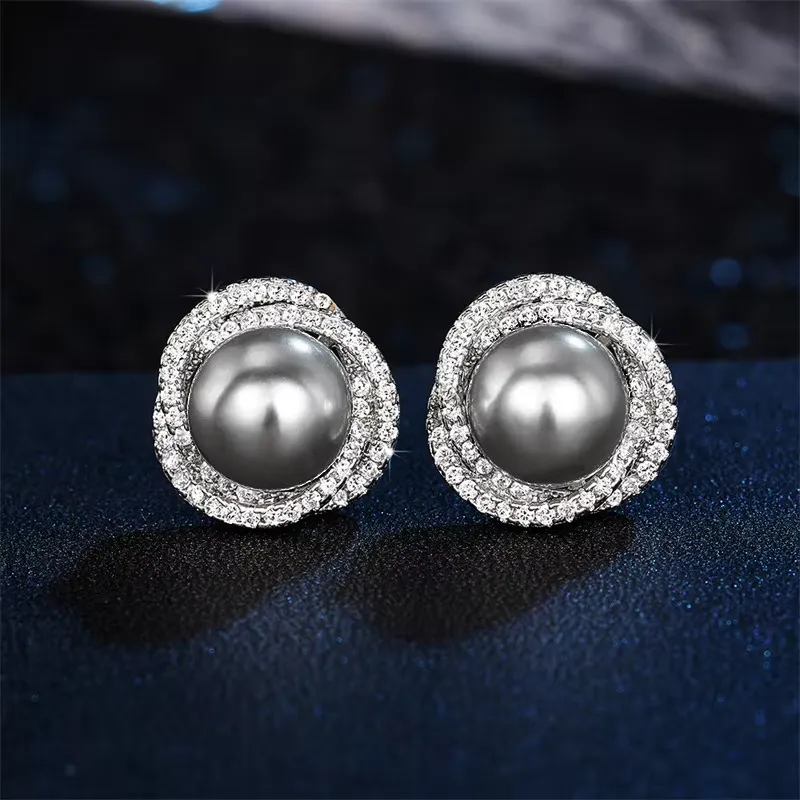 Elegant Silver Plated Pearl Stud Earrings for Women Bridal Jewelry with Cubic Zirconia Imitation Pearl Earrings for Weddings Parties & Daily Wear