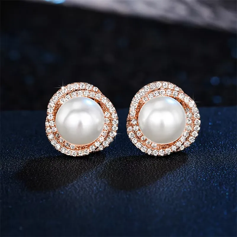 Elegant Silver Plated Pearl Stud Earrings for Women Bridal Jewelry with Cubic Zirconia Imitation Pearl Earrings for Weddings Parties & Daily Wear