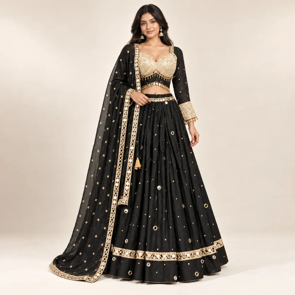 Noor — Black & Gold Mirror-Work Lehenga Set
