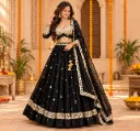 Premium Black Mirror Work Garba Lehenga Set
