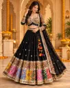 Premium Black Multicolour Patchwork Mirror Work Garba Lehenga Set