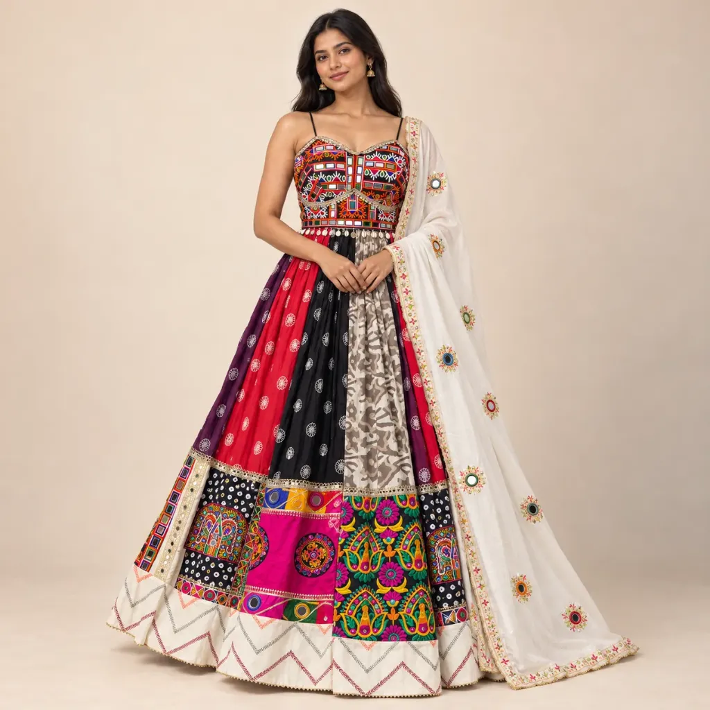 [LHNGGRB000004] Navrang — Multicolour Patchwork & Mirror-Work Lehenga Set