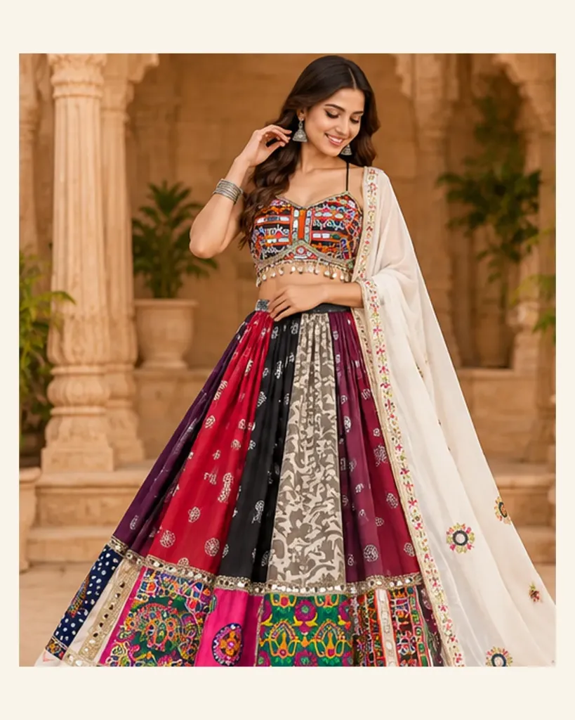 Premium Multicolour Patchwork Garba Lehenga Set
