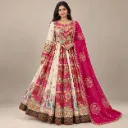 Gulnaar — Pink & Ivory Printed Mirror-Work Lehenga Set