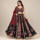 Meher — Black & Brick-Red Printed Mirror-Work Lehenga Set
