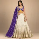 Aabha — Ivory & Purple Mirror-Work Lehenga Set