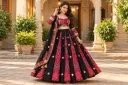 Black & Maroon Bandhani Mirror Work Lehenga Choli