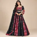 Rangbandh — Black & Maroon Bandhani-Pattern Mirror-Accent Lehenga Set