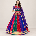 Multicolor Bandhani Garba Lehenga Choli with Purple Dupatta