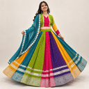 Navratri Special Multicolor Georgette Bandhani Lehenga Choli with Teal Dupatta
