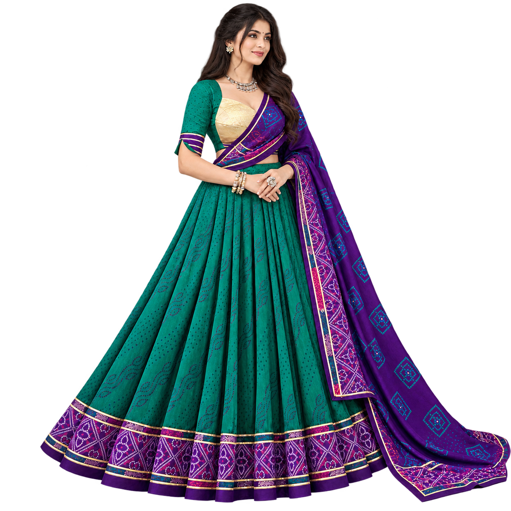Emerald Green & Royal Purple Bandhani Garba Lehenga Choli with Dupatta