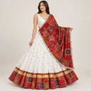Ivory & Red Printed Border Garba Lehenga Set