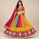 Navratri Multicolor Gujarati Print Lehenga Choli with Magenta Dupatta
