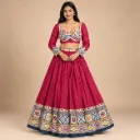 Phool — Deep Pink Floral Mirror-Trim Lehenga Set